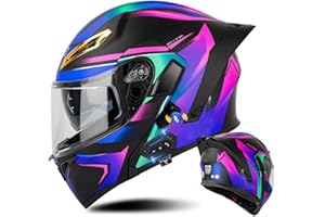 DIRERTYS Bluetooth Cascos Modulares de Moto, Casco Abatible ECE Homologado, Casco Modular Integrado con Visera Solar Doble Antivaho y Forro Extraíble,Casco Cola Grande para Hombres Mujeres