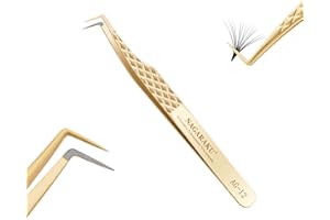 NAGARAKU Faserspitze Volumenpinzette Wimpernverlängerungspinzette Professionelle Präzisionspinzette Antistatisch Rutschfester Gripp 1cm Lange Spitze Pinzette für Mega Wimpernblüten (85 Grad AG-12)