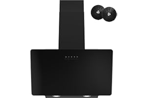 FIREGAS Dunstabzugshaube 60cm, Abluft/Umluft-Dunstabzugshaube mit LEDs, Bürstenloser Motor,Geräuscharm, Leistungsstarke Abzugshaube, Schräghaube mit Effizienz A++ Black