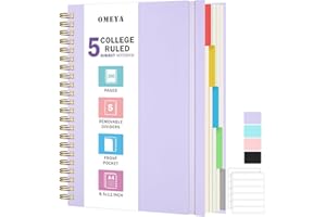 OMEYA A4 Notebook, Lined Notebook with Removable Dividers, 300 Pages 100GSM Thick Notepad, Waterproof & Large Spiral Journal Notebook for Women Men, Subject Notebooks for Work Office School, 21.5 x 27.9cm