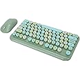 2.4GHz Wireless Keyboard Mouse Combo, Retro Typewriter Keyboard Green Cute Round Key Caps, Low Noise, 75 Keys Full Size Wireless Keyboard and Mouse Set for Computer Desktop PC Laptop (Green)