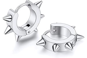 FOCALOOK Punk Hoop Earrings for Men Women, Stainless Steel/Gold/Black Plated Spike Hinged Huggies Hoops Fashion Earring(With Gift Packaging)