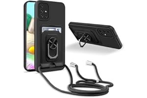 JMstore Handykette Schutzhülle Kompatibel mit Samsung Galaxy A71 4G,360° Ring Ständer magnetisches Eisenblech+Kartenfach Kameraschutz Stoßfester Silikon hülle-Schwarz