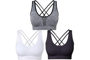 SEGRILA Sujetadores Deportivos para Mujer, Paquete de 3 brasieres de Yoga con Espalda entrecruzada y Apoyo Medio con Almohadillas extraíbles