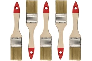 HARDY WORKING TOOLS M7 Set di 5 Pennelli Piatti 1,5″ (circa 38 mm) Serie 30 – Pennelli per Vernice con Setole Sintetiche Chiare – Manico in Legno Naturale – Ghiera in Acciaio
