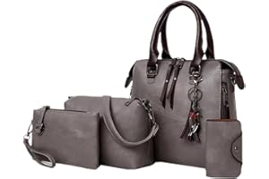 Haipky Women Handbag, Vintage Tassel Top Handle Tote Shoulder Crossbody Messenger Bags 4 PCS Set Wallet Purse Set for Women Ladies