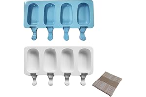 LSYYSL Zestaw 2 form do lodów, silikonowe foremki do lodów na patyku typu „zrób to sam”, foremki do lodów, ciast, domowych deserów, z uchwytami do mleczno-owocowego puddingu, z 40 patyczkami do lodów