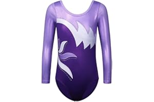 ZNYUNE Fille Justaucorps Gymnastique Manches Longues Broderie Colorée