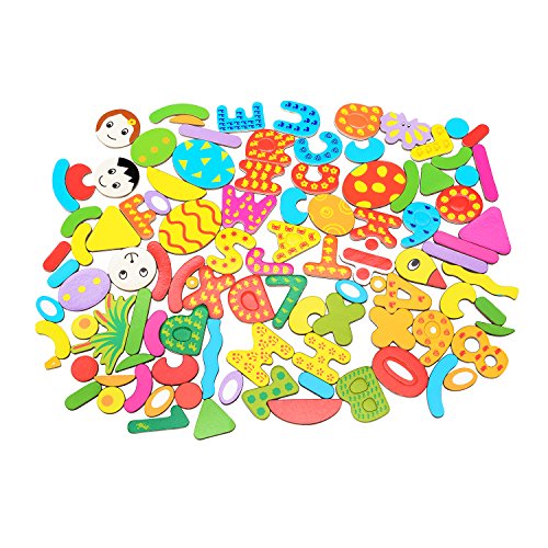 Innocheer Wooden Magnetic Puzzles, Letters/Numbers/Shape 110 Pieces with 5 Colored Dry Erase Markers Set - Learning & Educational Game Toy for Kids