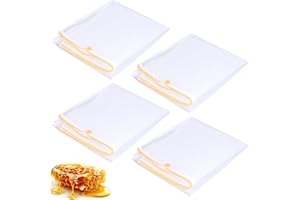 PEUTIER 4 Pièces Sac Filtrant, 57,5x46 cm Sac Passoire en Nylon à Mailles Fines avec Cordon de Serrage Réglable Réutilisable Tissu Filtrant à Miel Sac à Lait de Noix Fournitures Apicoles Débutants