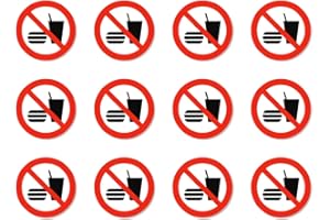 HAVATI Lot de 12 autocollants interdits pour manger et boire : P022 - DIN EN ISO 7010 / ASR A1.3 - Ø 2,5 cm