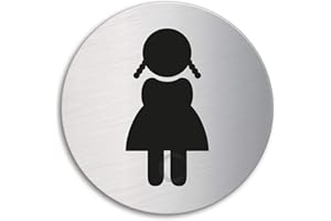 Cartello - Toilette WC bambina/ragazza | Targhette Targa acciaio inox Ø 75 mm autoadesivo | Ofform Design Originale No.8478