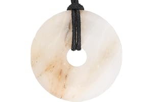 Lebensquelle Plus Edelstein Donut Ø 40 mm + Baumwollband + Edelsteinkarte | Naturstein Anhänger Halskette | Echte Heilsteinkette inkl. Band