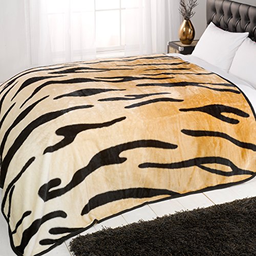 Dreamscene Animal Print Mink Faux Fur Throw Fleece Blanket-Tiger Design-125 x 150cm, Small Dreamscene Animal Print Mink Faux Fur Throw Fleece Blanket-Tiger Design-125 x 150cm, Small