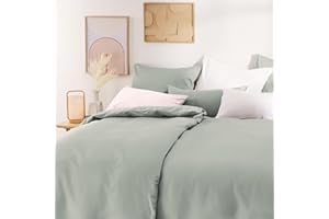 ‎BLUMTAL Blumtal Mako Satin Bettwäsche 155x220 Set & 2X 80x80 cm Kissenbezug Grün - Oeko Tex Zertifizierte Satin Bettwäsche aus 100% Baumwolle - edler Bettbezug Glanzoptik 155x220 Satin mit Reißverschluss