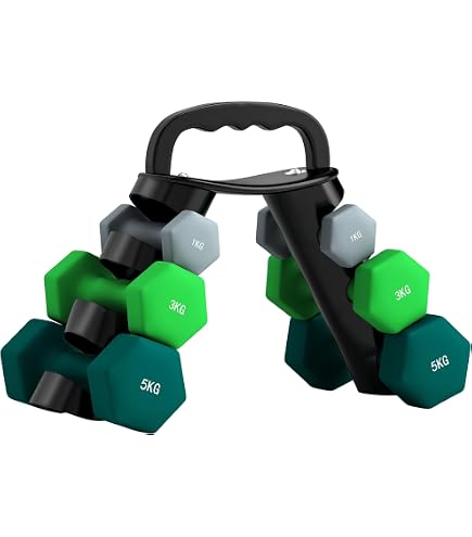 KESSER® Lot de 3 paires d'haltères courts de 1 kg à 5 kg, 12 kg ou 18 kg avec support de rangement, salle de gym, musculation, en néoprène antidérapant, avec livret d'exercices KESSER® Lot de 3 paires d'haltères courts de 1 kg à 5 kg, 12 kg ou 18 kg avec support de rangement, salle de gym, musculation, en néoprène antidérapant, avec livret d'exercices
