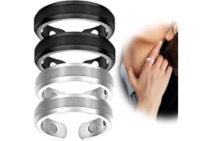 GXGM 4 Piezas de Anillos Magnéticos, Terapéuticos para Drenaje linfático, Anillos para Adelgazar, Anillo Abierto para Hombre y Mujer, Juego de Anillos (Negro + Plata)