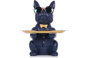 QIANLING Vassoio decorativo moderno in resina blu navy bulldog vassoio statua portaoggetti portachiavi caramelle gioielli orecchini vassoio adatto per la decorazione domestica arte moderna tavolo da