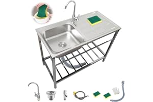 YYDPSHH Lavabo Commercial De Cuisine, Evier INOX 1 Bac avec Egouttoir Et Robinet, Extérieur Évier De Jardin, évier Industriel, Évier Utilitaire Pour Restaurant, Garage, Buanderie(75x40xH75cm)