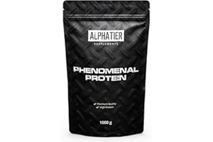 NUTRI + Alphatier Phenomenal Proteínas en Polvo con BCAA y EAA - Fresa 1 kg - 72% de Proteína - Strawberry Protein Powder - con Aminoácidos - sin Gluten + Lactosa - vegano