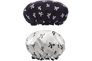 ZGDEIWGF Lot De 2 Bonnets De Douche Avec Nœud, Joli Bonnet De Douche, Bonnet De Douche Imperméable Double Couche, Bonnet De Maquillage Pour Femme, Bonnet De Nuit Réglable, Bonnet Bouclé, Le Salon.