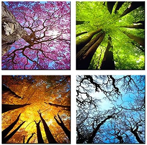 Cairnsi 4 pieces Modern beach of fresco art painting home decoration murals art decorative painting.Four seasons of trees