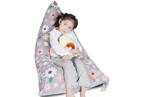 FanChose Kids Bean Bag Cover Only, Stuffed Animal Bean Bag Storage, Large Bean Bag Chair for Teens, 132cm * 79cm Beanbag Chair Cover Without Filling, Inflatable Soft Toy Storage, Gray Sunflower