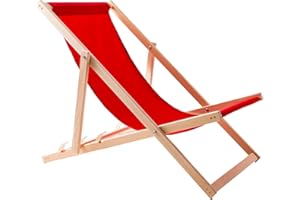 WOODOK Chaise Longue Pliable en Bois – Transat de Jardin Extérieur en Hêtre, Confort Ergonomique, Réglable 3 Positions, Résistant aux Intempéries, Idéal Terrasse, Plage, Balcon (Rouge)