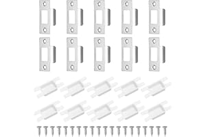 FCAECY 10 Pcs Door Strike Plate Set, Door Latch Plate for Internal Doors, Stainless Steel Doors Catch Plates with Dust Box and Matching Screws