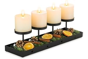 ‎SZIQIQI Sziqiqi Adventskranz Länglich Metall Schwarz: Adventsgesteck Modern Adventskranz Gestell mit Kerzenhalter für 4 Stumpenkerzen - Adventsteller Adventstablett Kerzenständer für Weihnachtsdeko Tisch