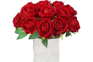 Olrla 20pcs Fausses Roses Fleurs, Artificielles Velours Tête De Roses Rouges DIY pour Bouquets De Mariage, Saint Valentin, Décorations De Fête À La Maison, Arrangement De La Flore (Rouge)