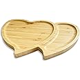 Heart Natural Bamboo Wooden Serving Platter Snack Tray (ECOWONDER) - double heart-shaped Multi-Functional Food Serving Tray - Party Food Tray