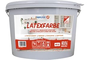 Farbklecks24 Latexfarbe 12,5L (versch. Größen) weiß, seidenmatte Latexfarbe, Badfarbe, Küchenfarbe