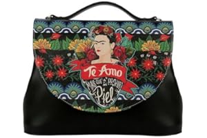 DOGO Femme Cuir Vegan Noir Sac à Main - Frida’s World Frida Kahlo Motif