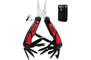 BIBURY Multitools, 14 en 1 Pince Multifonctions avec Lampe de Poche LED, Outil de Poche en Acier inoxydable,Multifonctions Couteau Suisse Militaire avec Ciseaux pour Camping, Pêche, Randonnée - Noir