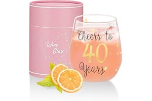 YALUCKY Verre a Vin sans Pied 40e Anniversaire Drôle Cadeau 40 ans Femmes Hommes Personnalisé Verres à Vn pour le Meilleur Ami Fête Mariage Anniversaire Décorations de Fête