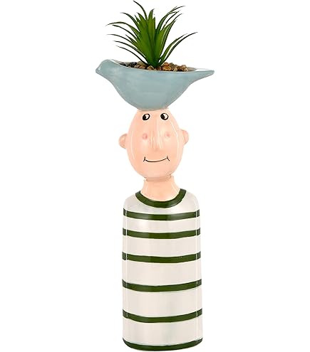 Vaso Ceramica Design Con Volto - Soprammobile Moderno 21x13x20 Cm, Capelli Rossi - Foto 6