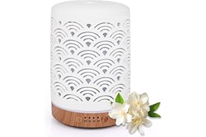 Glovios Diffusore di Oli Essenziali, 250 ml Ceramica Umidificatore Oli Essenziali con 7 Colori LED, Diffusore Aromi Ambiente, Timer, Diffusore Elettrico per Casa Ufficio, Spegnimento Automatico