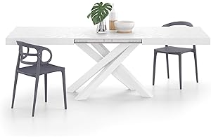 MOBILI FIVER, Mesa Extensible Emma 160(240) x90 cm, Color Cemento Blanco con Patas Cruzadas Blancas, para 6-10 Personas, Mesa Extensible de Comedor, Mesa Cocina, Salon, Made In Italy