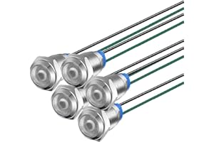 Gebildet 5 Stück 10mm 3V-4.5V-5V-6V-7.5V-9V LED Metall Kontrollleuchte wasserdichte Signallampe Pilot Dash mit Draht (Weiß)