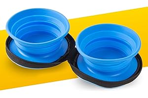 Pawpride Collapsible Pop Up Pet Dog Bowls in Compact Carry Case – For Travel, with Three Adjustable but Sturdy Height Modes and Hook & Loop Base in Blue