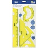 Milan Tracing Kit with Ruler 30 cm, Square, Cartabon and Protractor, Fluorescent Yellow, NEW