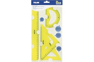 Milan Tracing Kit with Ruler 30 cm, Square, Cartabon and Protractor, Fluorescent Yellow, NEW