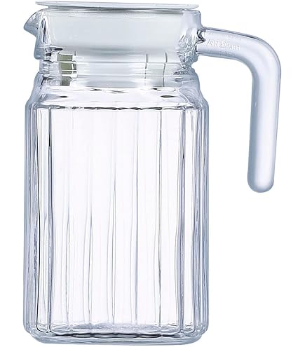 2x pichets verseurs / cruches à eau verre transparent 1 litre 23 cm - Cruches