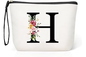 HAMATATA Grande Trousse Maquillage Femme, Personnalisée Pochette Maquillage avec Initiale, Sac de Maquillage de Voyage, Cadeau d'anniversaire Noël Idéal pour Maman Fille Amie Mariée Demoiselle d'honneur (H)