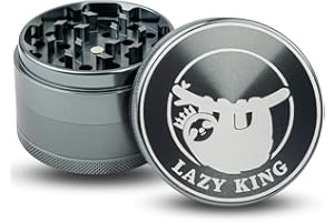LAZY KING | Aluminium Grinder | Ø 55 mm | 4-teilig | Set mit Pollenschieber & Beutel | Crusher | Zerkleinerer für Gewürze, Kräuter | Kräutermühle in Space Grau