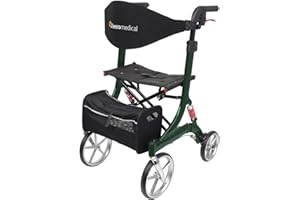 bescomedical Déambulateur ultra-léger SPRING – Déambulateur pliant à hauteur réglable – Rollator en aluminium avec suspensions & assise confortable, filet de transport inclus – Modèle M Vert jade