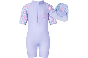 WYTBABY Traje de baño para niña de una sola pieza, manga larga, antiUV, traje de baño para niñas, estampado de sirena, ropa de baño para niños, calzoncillos tipo bóxer para niñas de 4 a 9 años