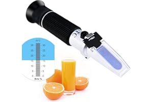 TEKCOPLUS Brix Rifrattometro Con ATC, Gamma 0-32% Brix Con La Divisione Dello 0.2%, Per La Grappa, Birra, Frutta, Taglio Liquido, Con L'aggiunta Di Luce A Led E Pipette