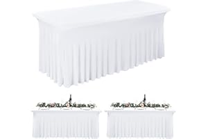 LYAFS 2 Pack Spandex Tischröcke für Rechteck Tisch Stretch Tischdecke Waschbare faltenfreie Tischdecken und Fitted Tischröcke für Messe, Bankett, Restaurant, Party, Events (6ft, weiß)